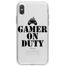 DistinctInk® Clear Shockproof Hybrid Case for Apple iPhone / Samsung Galaxy / Google Pixel - Gamer on Duty Video Games