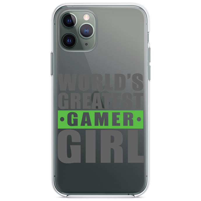 DistinctInk® Clear Shockproof Hybrid Case for Apple iPhone / Samsung Galaxy / Google Pixel - World's Greatest Gamer Girl Video Games
