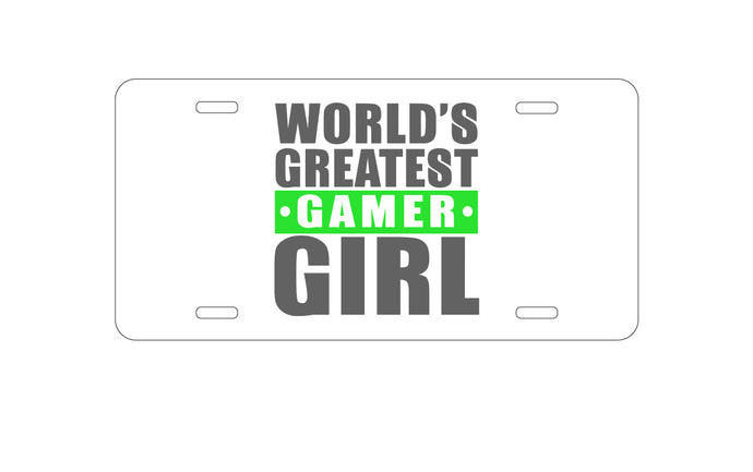 DistinctInk Custom Aluminum Decorative Vanity Front License Plate - World's Greatest Gamer Girl Video Games