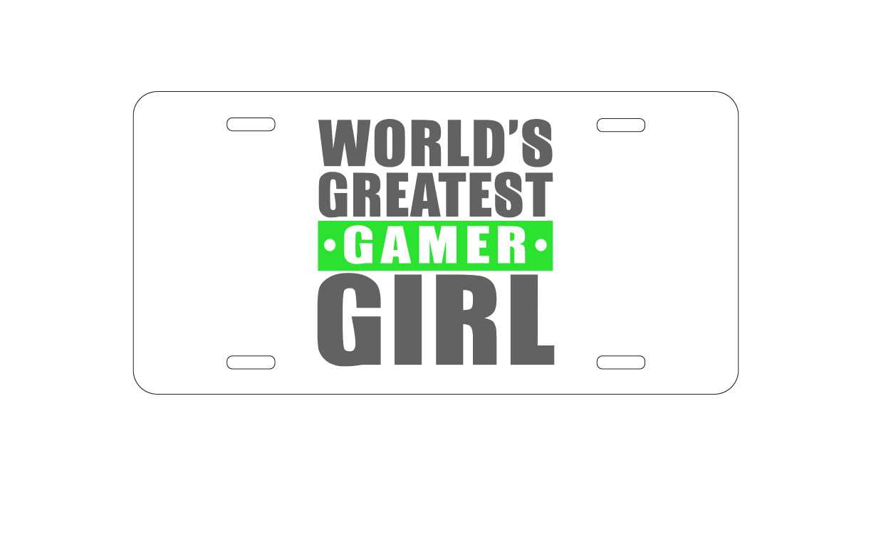 DistinctInk Custom Aluminum Decorative Vanity Front License Plate - World's Greatest Gamer Girl Video Games