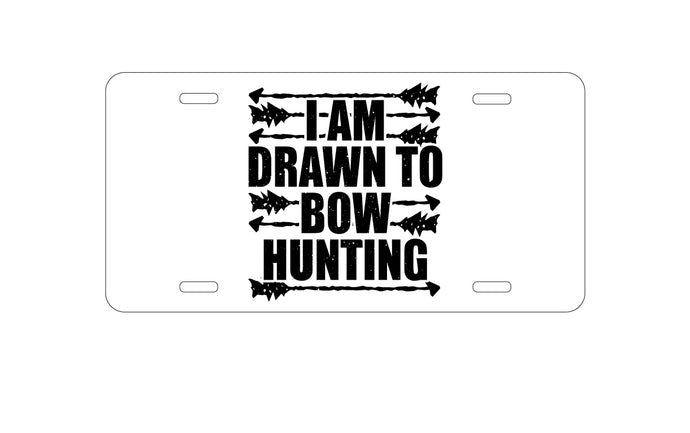 DistinctInk Custom Aluminum Decorative Vanity Front License Plate - I Am Drawn to Bow Hunting