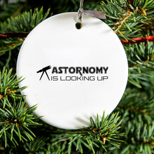 DistinctInk® Hanging Ceramic Christmas Tree Ornament with Gold String - Great Gift / Present - 2 3/4 inch Diameter - Astronomy is Looking Up