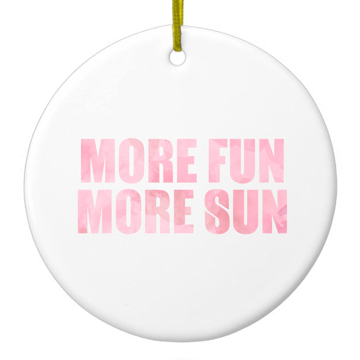 DistinctInk® Hanging Ceramic Christmas Tree Ornament with Gold String - Great Gift / Present - 2 3/4 inch Diameter - More Fun More Sun