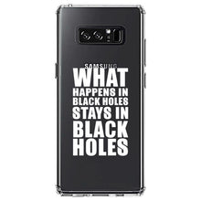 DistinctInk® Clear Shockproof Hybrid Case for Apple iPhone / Samsung Galaxy / Google Pixel - What Happens in Black Holes Stays in Black Holes