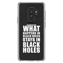 DistinctInk® Clear Shockproof Hybrid Case for Apple iPhone / Samsung Galaxy / Google Pixel - What Happens in Black Holes Stays in Black Holes