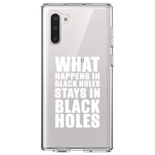 DistinctInk® Clear Shockproof Hybrid Case for Apple iPhone / Samsung Galaxy / Google Pixel - What Happens in Black Holes Stays in Black Holes