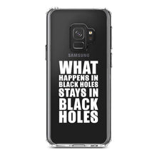 DistinctInk® Clear Shockproof Hybrid Case for Apple iPhone / Samsung Galaxy / Google Pixel - What Happens in Black Holes Stays in Black Holes