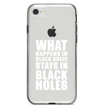 DistinctInk® Clear Shockproof Hybrid Case for Apple iPhone / Samsung Galaxy / Google Pixel - What Happens in Black Holes Stays in Black Holes