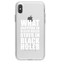 DistinctInk® Clear Shockproof Hybrid Case for Apple iPhone / Samsung Galaxy / Google Pixel - What Happens in Black Holes Stays in Black Holes