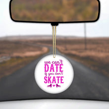 DistinctInk® Hanging Ceramic Christmas Tree Ornament with Gold String - Great Gift / Present - 2 3/4 inch Diameter - We Can't Date If You Don't Skate