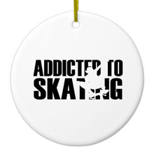 DistinctInk® Hanging Ceramic Christmas Tree Ornament with Gold String - Great Gift / Present - 2 3/4 inch Diameter - Addicted to Skating