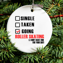 DistinctInk® Hanging Ceramic Christmas Tree Ornament with Gold String - Great Gift / Present - 2 3/4 inch Diameter - Single Taken Going Roller Skating