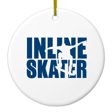 DistinctInk® Hanging Ceramic Christmas Tree Ornament with Gold String - Great Gift / Present - 2 3/4 inch Diameter - Inline Skater - Skating