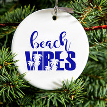 DistinctInk® Hanging Ceramic Christmas Tree Ornament with Gold String - Great Gift / Present - 2 3/4 inch Diameter - Beach Vibes