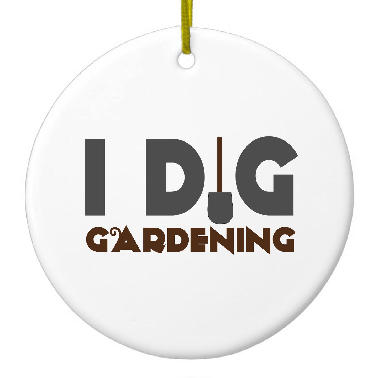 DistinctInk® Hanging Ceramic Christmas Tree Ornament with Gold String - Great Gift / Present - 2 3/4 inch Diameter - I Dig Gardening