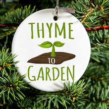 DistinctInk® Hanging Ceramic Christmas Tree Ornament with Gold String - Great Gift / Present - 2 3/4 inch Diameter - Thyme to Garden