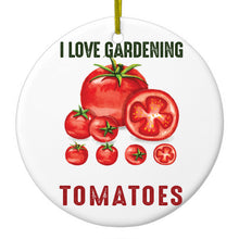 DistinctInk® Hanging Ceramic Christmas Tree Ornament with Gold String - Great Gift / Present - 2 3/4 inch Diameter - I Love Gardening from My Head Tomatoes