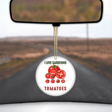 DistinctInk® Hanging Ceramic Christmas Tree Ornament with Gold String - Great Gift / Present - 2 3/4 inch Diameter - I Love Gardening from My Head Tomatoes