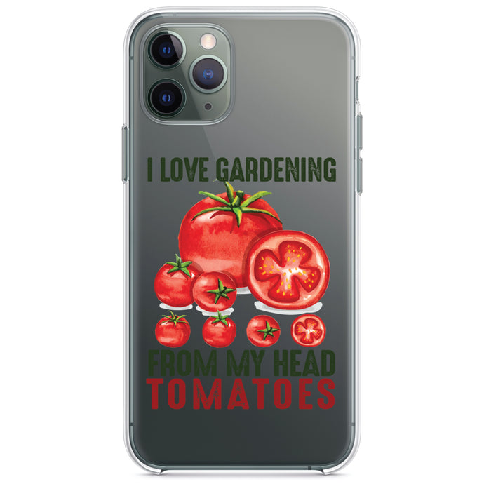 DistinctInk® Clear Shockproof Hybrid Case for Apple iPhone / Samsung Galaxy / Google Pixel - I Love Gardening from My Head Tomatoes