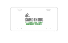 DistinctInk Custom Aluminum Decorative Vanity Front License Plate - Gardening - Cheaper Than Therapy & You Get Tomatoes