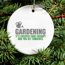 DistinctInk® Hanging Ceramic Christmas Tree Ornament with Gold String - Great Gift / Present - 2 3/4 inch Diameter - Gardening - Cheaper Than Therapy & You Get Tomatoes
