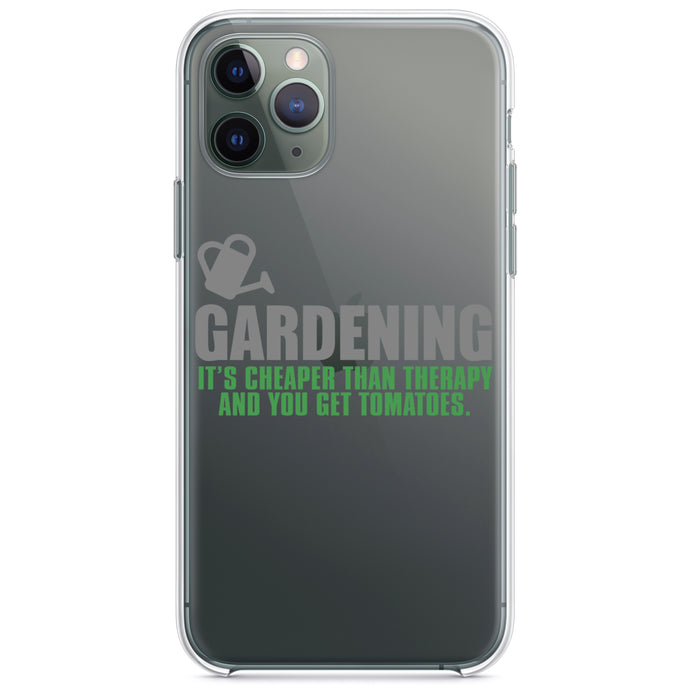 DistinctInk® Clear Shockproof Hybrid Case for Apple iPhone / Samsung Galaxy / Google Pixel - Gardening - Cheaper Than Therapy & You Get Tomatoes