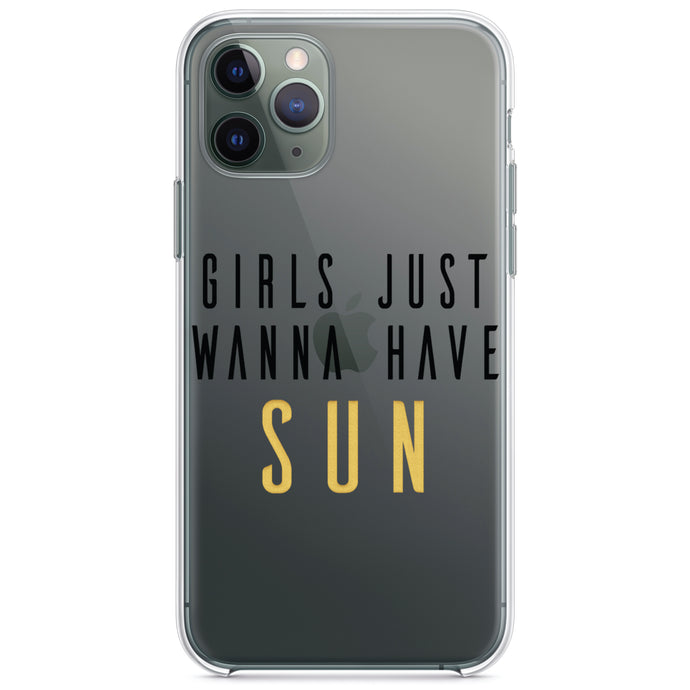 DistinctInk® Clear Shockproof Hybrid Case for Apple iPhone / Samsung Galaxy / Google Pixel - Girls Just Wanna Have Sun