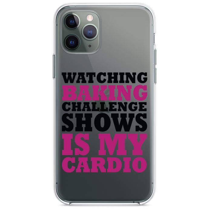 DistinctInk® Clear Shockproof Hybrid Case for Apple iPhone / Samsung Galaxy / Google Pixel - Watching Baking Shows is My Cardio