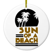 DistinctInk® Hanging Ceramic Christmas Tree Ornament with Gold String - Great Gift / Present - 2 3/4 inch Diameter - Sun of a Beach