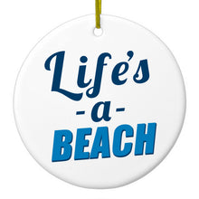 DistinctInk® Hanging Ceramic Christmas Tree Ornament with Gold String - Great Gift / Present - 2 3/4 inch Diameter - Life's a Beach