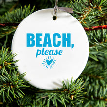 DistinctInk® Hanging Ceramic Christmas Tree Ornament with Gold String - Great Gift / Present - 2 3/4 inch Diameter - Beach, Please