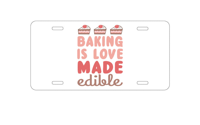 DistinctInk Custom Aluminum Decorative Vanity Front License Plate - Back is Love Made Edible