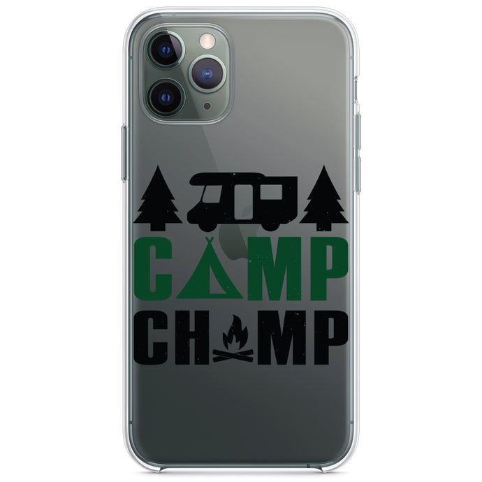 DistinctInk® Clear Shockproof Hybrid Case for Apple iPhone / Samsung Galaxy / Google Pixel - Camp Champ - Camping Fire