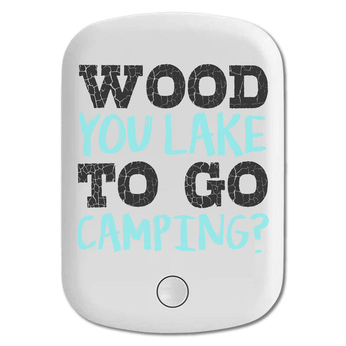 DistinctInk Magnetic Battery Pack, Wireless Portable Charger with USB-C Cable, Compatible with MagSafe iPhone 14 / 13 / 12 Series - Wood You Lake to Go Camping