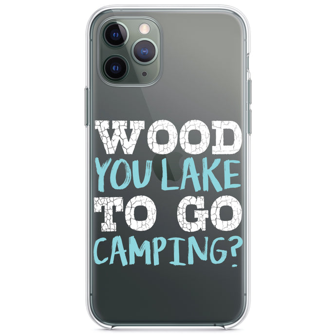 DistinctInk® Clear Shockproof Hybrid Case for Apple iPhone / Samsung Galaxy / Google Pixel - Wood You Lake to Go Camping