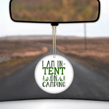 DistinctInk® Hanging Ceramic Christmas Tree Ornament with Gold String - Great Gift / Present - 2 3/4 inch Diameter - I Am In-TENT on Camping
