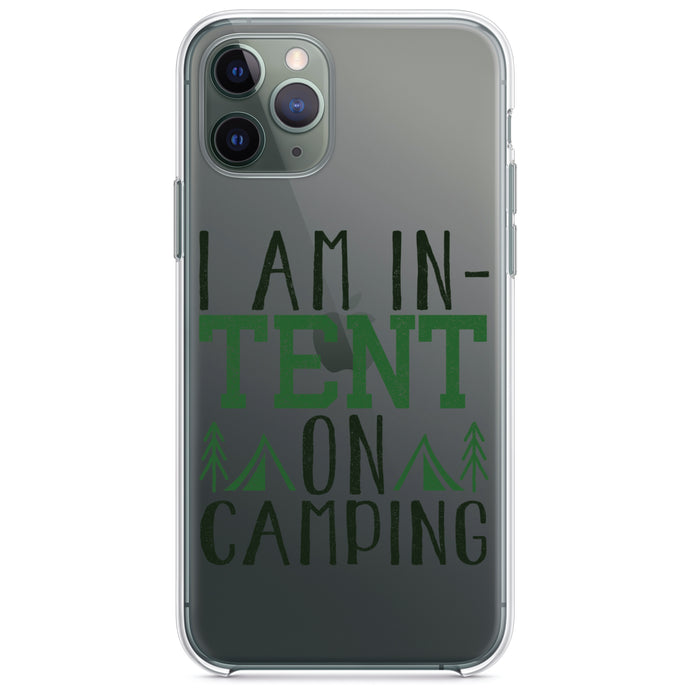 DistinctInk® Clear Shockproof Hybrid Case for Apple iPhone / Samsung Galaxy / Google Pixel - I Am In-TENT on Camping