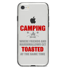 DistinctInk® Clear Shockproof Hybrid Case for Apple iPhone / Samsung Galaxy / Google Pixel - Camping - Friends & Marshmallows Get Toasted