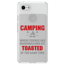 DistinctInk® Clear Shockproof Hybrid Case for Apple iPhone / Samsung Galaxy / Google Pixel - Camping - Friends & Marshmallows Get Toasted