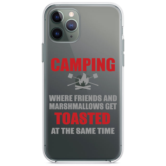 DistinctInk® Clear Shockproof Hybrid Case for Apple iPhone / Samsung Galaxy / Google Pixel - Camping - Friends & Marshmallows Get Toasted