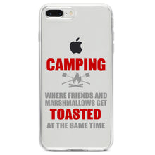 DistinctInk® Clear Shockproof Hybrid Case for Apple iPhone / Samsung Galaxy / Google Pixel - Camping - Friends & Marshmallows Get Toasted