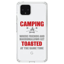 DistinctInk® Clear Shockproof Hybrid Case for Apple iPhone / Samsung Galaxy / Google Pixel - Camping - Friends & Marshmallows Get Toasted