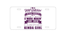 DistinctInk Custom Aluminum Decorative Vanity Front License Plate - Tent Pitchin Weiner Roastin S'More Camping Girl