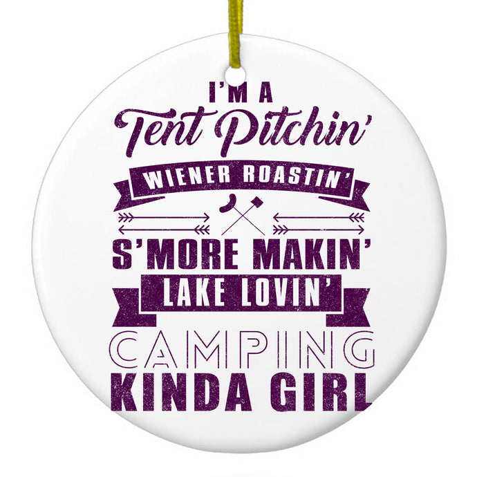 Tent Pitchin Weiner Roastin S'More Camping Girl Ceramic Ornament