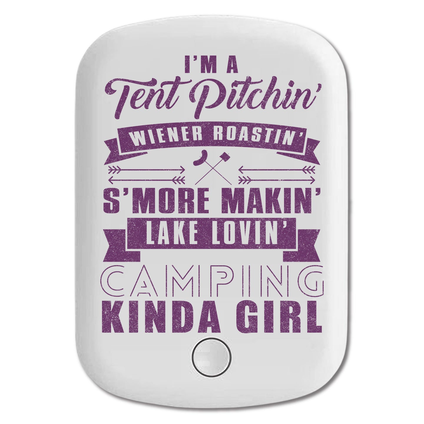DistinctInk Magnetic Battery Pack, Wireless Portable Charger with USB-C Cable, Compatible with MagSafe iPhone 14 / 13 / 12 Series - Tent Pitchin Weiner Roastin S'More Camping Girl