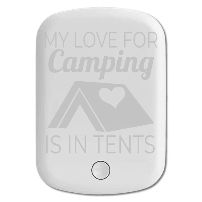 DistinctInk Magnetic Battery Pack, Wireless Portable Charger with USB-C Cable, Compatible with MagSafe iPhone 14 / 13 / 12 Series - My Love For Camping is In Tents