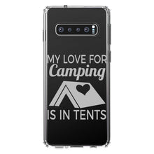 DistinctInk® Clear Shockproof Hybrid Case for Apple iPhone / Samsung Galaxy / Google Pixel - My Love For Camping is In Tents
