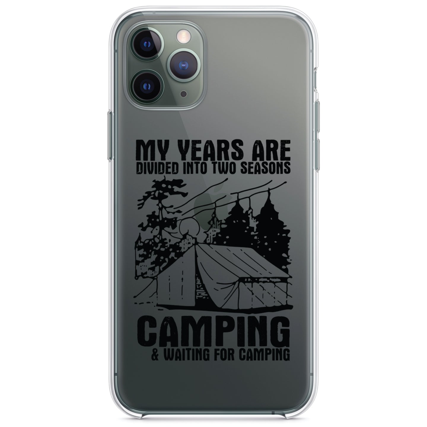 DistinctInk® Clear Shockproof Hybrid Case for Apple iPhone / Samsung Galaxy / Google Pixel - Two Seasons - Camping, Waiting for Camping