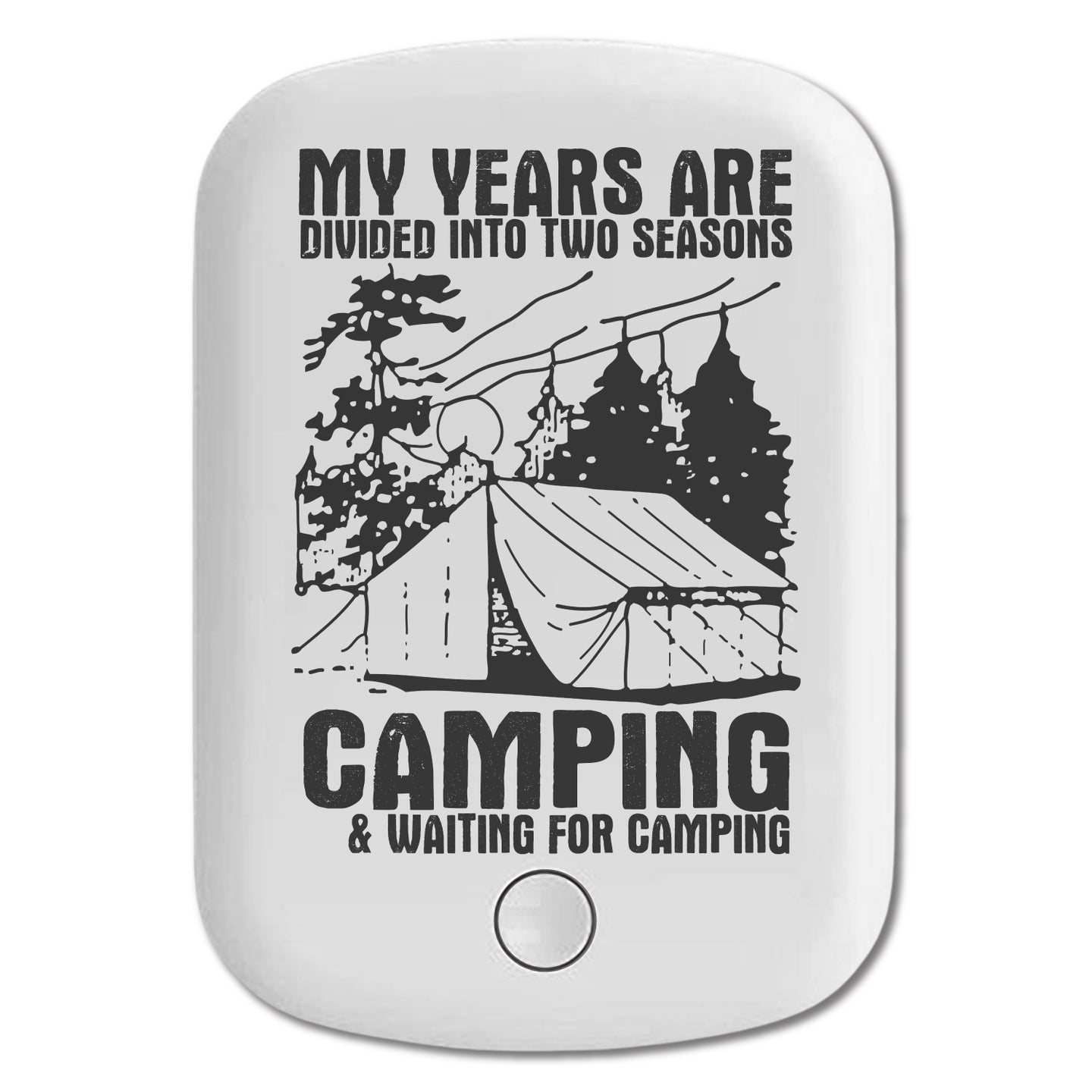 DistinctInk Magnetic Battery Pack, Wireless Portable Charger with USB-C Cable, Compatible with MagSafe iPhone 14 / 13 / 12 Series - Two Seasons - Camping, Waiting for Camping