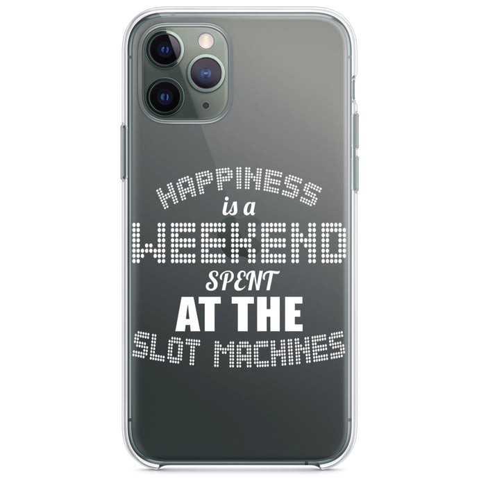 DistinctInk® Clear Shockproof Hybrid Case for Apple iPhone / Samsung Galaxy / Google Pixel - Happiness is a Weekend At Slot Machines